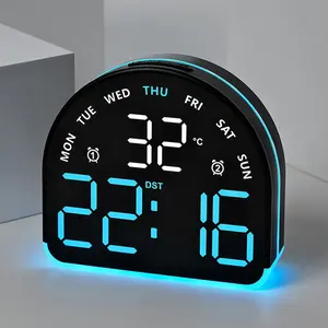 Compact Stylish Digital Bedside Clock, LED Alarm Clock with Time&Week&Temperature Display Dual Alarm Adjustable Brightness for Bedroom Home Kitchen Living Room Office Table Desk, Digital Alarm Clocks, Ideal for Home Decor