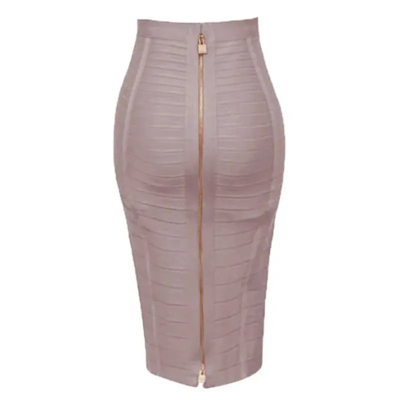 Women's Polyester Mid-Length Plain Bodycon Bandage Skirt - High Waist, Sexy Fit, Zipper Closure, Elegant Minimalist Summer Bottom (Size S, Basic Black)