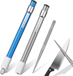 2 count  Retractable  Sharpener Steel Sharpening Rod for Kitchen Outdoor Serrated Stick Tools (Blue, )