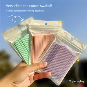 Nano Cotton Swabs - 100pcs Pink Alcohol-Free Superfine Tips for Precise Eyeliner Eye Makeup Removal & Eyelash Cleaning Disposable Micro Lash Applicator Brushes