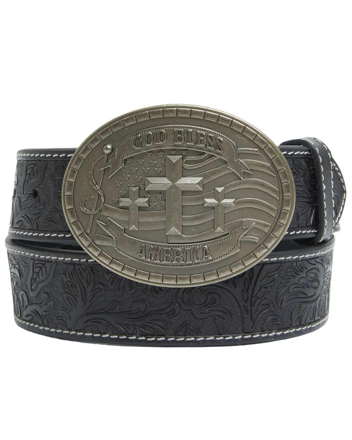 Cody James Men's Men'S God Bless America Tooled Buckle Belt - Cjaho25bt4-Blk
