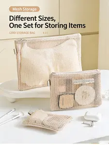 New Mesh Makeup Bag, Large Capacity, High-End Mesh Design, Multi-Functional Compartment, Travel Bathroom Organizer, Women's Storage Bag