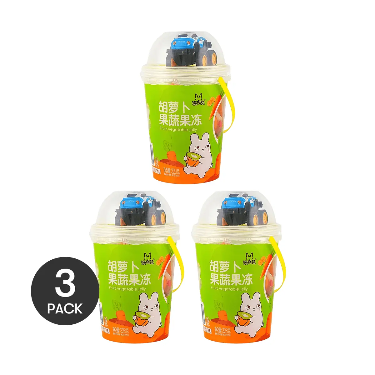 WANPITU 3-Pack Carrot Fruit Jelly Snacks with Toy Car Surprise - 328g Each
