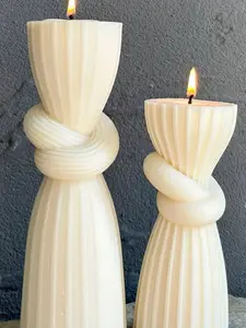 Ribbed Pillar Candle-Striped Aesthetic-Knot Sculptural Candle-Home Decor-Ornaments, Vanilla Scented, Decoration, gift elegant, Freshener