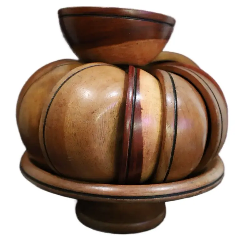 Handcrafted African Wooden Set of 12 Bowls with Platter - Unique Carved Design for Dining