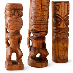 Hawaiian Store Hand-Carved 12" Wood Tikis Unique Polynesian Decor High-Quality Acacia Wood One-of-a-Kind Island-Inspired Artistry