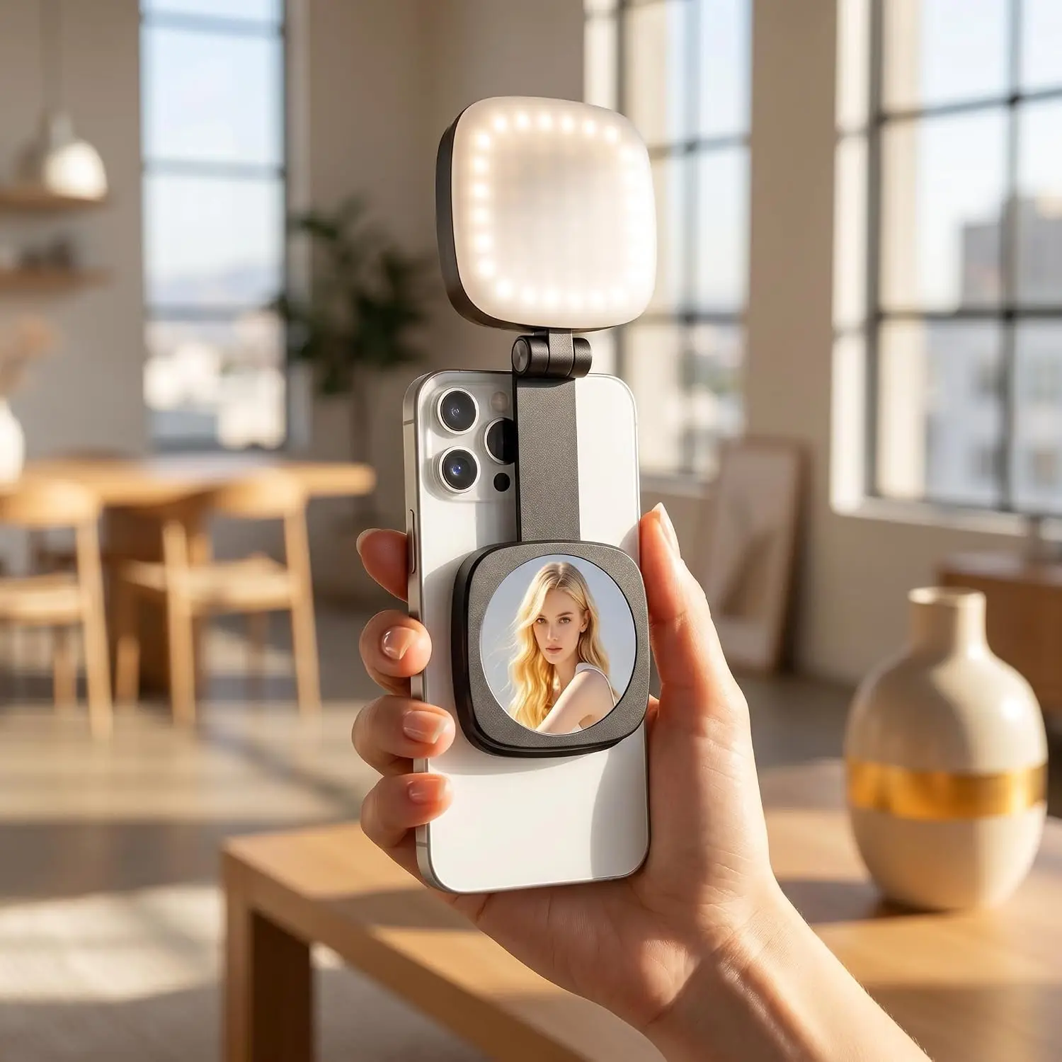 Multifunctional Folding Selfie Mirror Fill Light, Multi-Angle Rotating Portable Live Light, Compatible with Magnetic Board And 3 Color Modes, Makeup Mirror with Stand, Desktop Travel And Home Beauty Tool, Compact And Portable, USB Charging