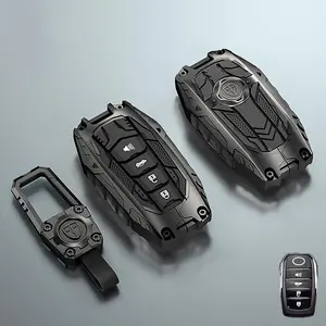 Mech Style Heavy Metal Key Fob Cover, Compatible with Toyota Tundra 2022 2023 2024 2025~, Fit for Corolla Cross Venza Sequoia etc, Zinc Alloy Key Case Protector (1 Pcs, E-Style, Gunmetal)