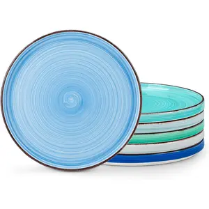 Bonita 10.5 Inch Dinner Plates, Ceramic Dinner Plate Set, Dinner Plates Set of 6, Large Dinnerware Plates for Kitchen, Microwave, Oven and Dishwasher Safe, Blue