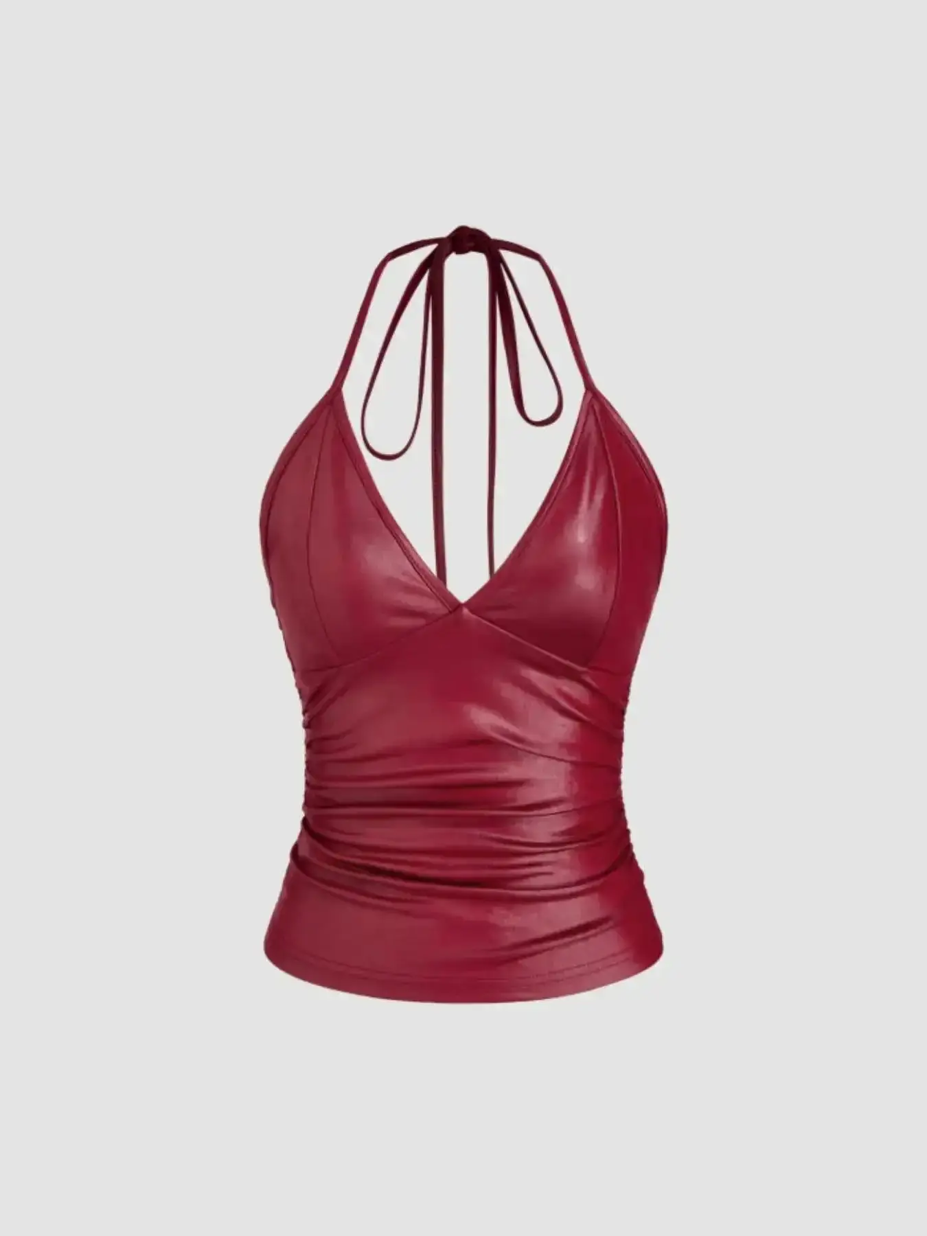Summer New Fashion PU Leather Halter Neck Top Sleeveless Slim Fit Backless Tank Stylish T-Shirt for Women everyday top wardrobe essential versatile piece classic staple essential basic easy care timeless style