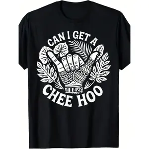 180g[100%coMen'S & Women'S Pacific Islander Chee Hoo Graphic T-Shirt - 220gsm Heavyweight Pure Retro Polynesian Design with Hawaiian Tribal Print, Maori Tattoo Art & "Can I Get a Chee Hoo" Slogan - Unisex Casual Summer & Casual Attire for Beach, Festivals