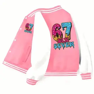 Holafish Kids Baseball Jackets Girls' Baseball Jacket Cartoon Kids 2-Piece Tracksuit with Number 67 Coat New Design Casual for Boys and Girls Regular Fit Comfortable All-Season Novelty Top Fun Quirky Winter Wear in Polyester