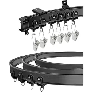 Ceiling Curtain Track, Flexible Bendable Curtain Rails Ceiling Wall Mount 12Ft Curved Sliding Curtain Track System, Room Divider, Black Ceiling Track Set for Shower Rv