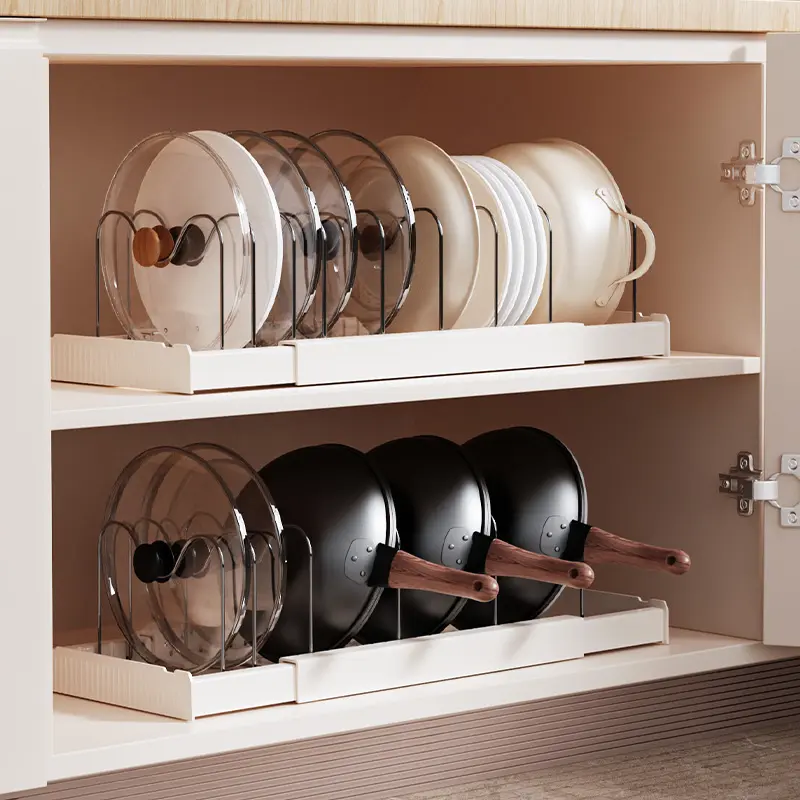 2PCS Pot Lids Organizer Rack for Cabinet and Countertop 7+ Pan Lids and Bakeware Organizer Rack Holder with 7 Adjustable Compartments Kitchen Storage Pot Lid Storage Spice Rack Christmas gift