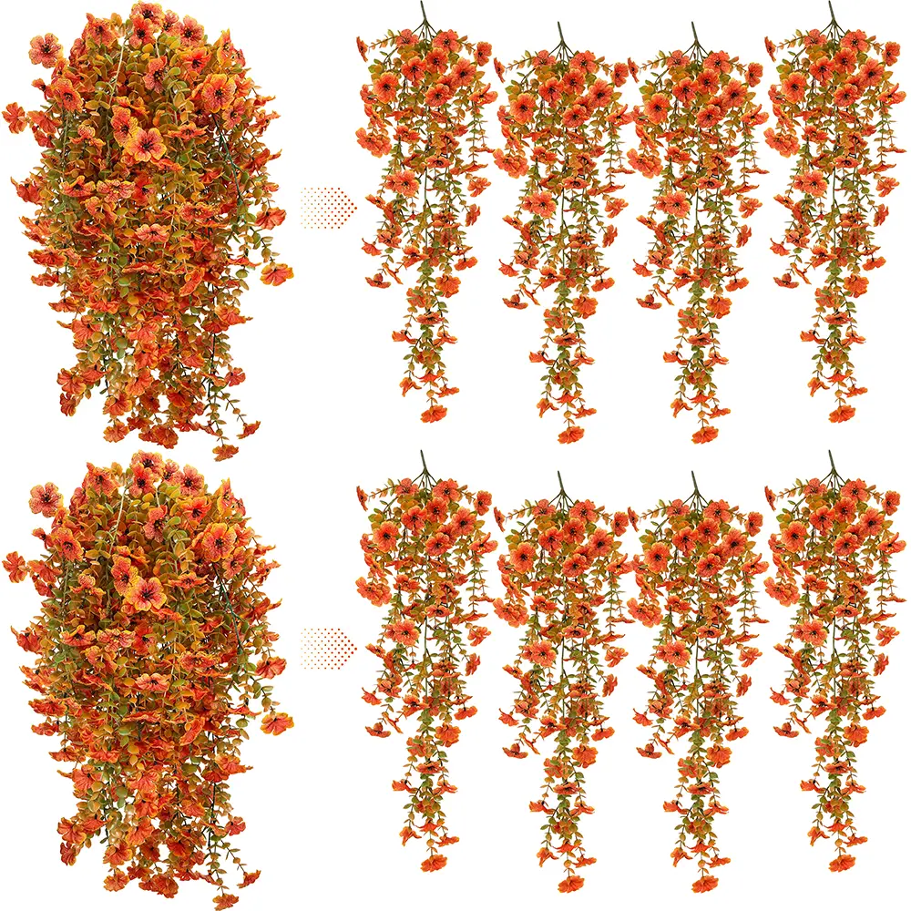 Artificial Fake Hanging Flowers Plants for Outdoor Autumn Decoration,8 PCS Faux Silk Daisy with Eucalyptus Leaves,UV Resistant Look Real Long Trailing Vines for Outside Home Indoor Planter Porch Patio Balcony Yard Decor summerwins