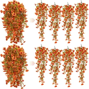 Artificial Fake Hanging Flowers Plants for Outdoor Autumn Decoration,8 PCS Faux Silk Daisy with Eucalyptus Leaves,UV Resistant Look Real Long Trailing Vines for Outside Home Indoor Planter Porch Patio Balcony Yard Decor