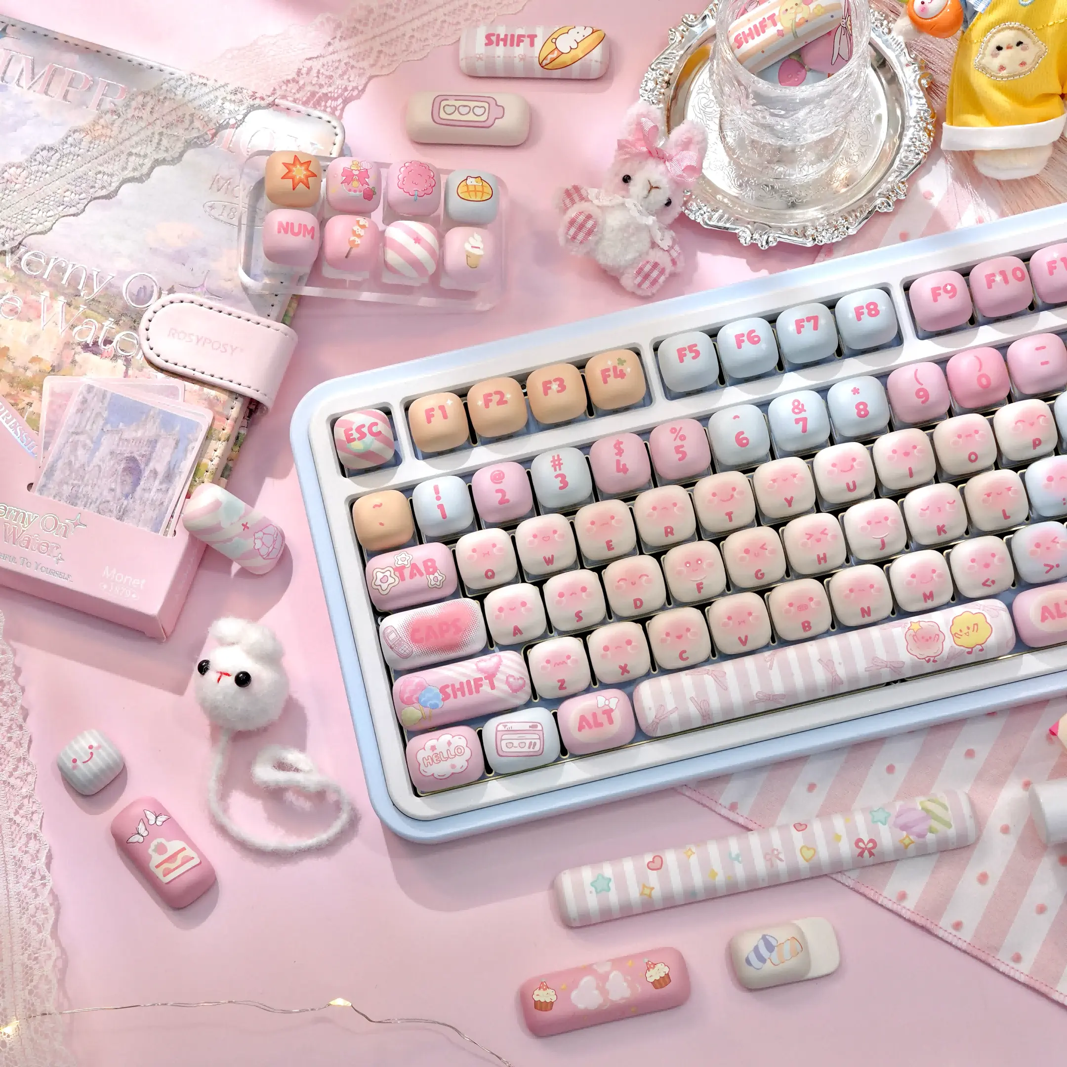 Maorbeng MOG Profile PBT Dye-Sub Keycaps, Cute Round Bun Shape, Cross Stem, Non-Shine-Through for Mechanical Keyboards