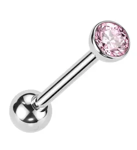 Pink Bezel CZ Titanium Threadless Barbell