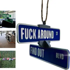 Unique 3D Printed Street Warning Sign Decor, Rotating Corner Hanging Marker for Car Rearview Mirror, Fun Road Sign Accessory, Car Trinkets, Car Hanging Decoration