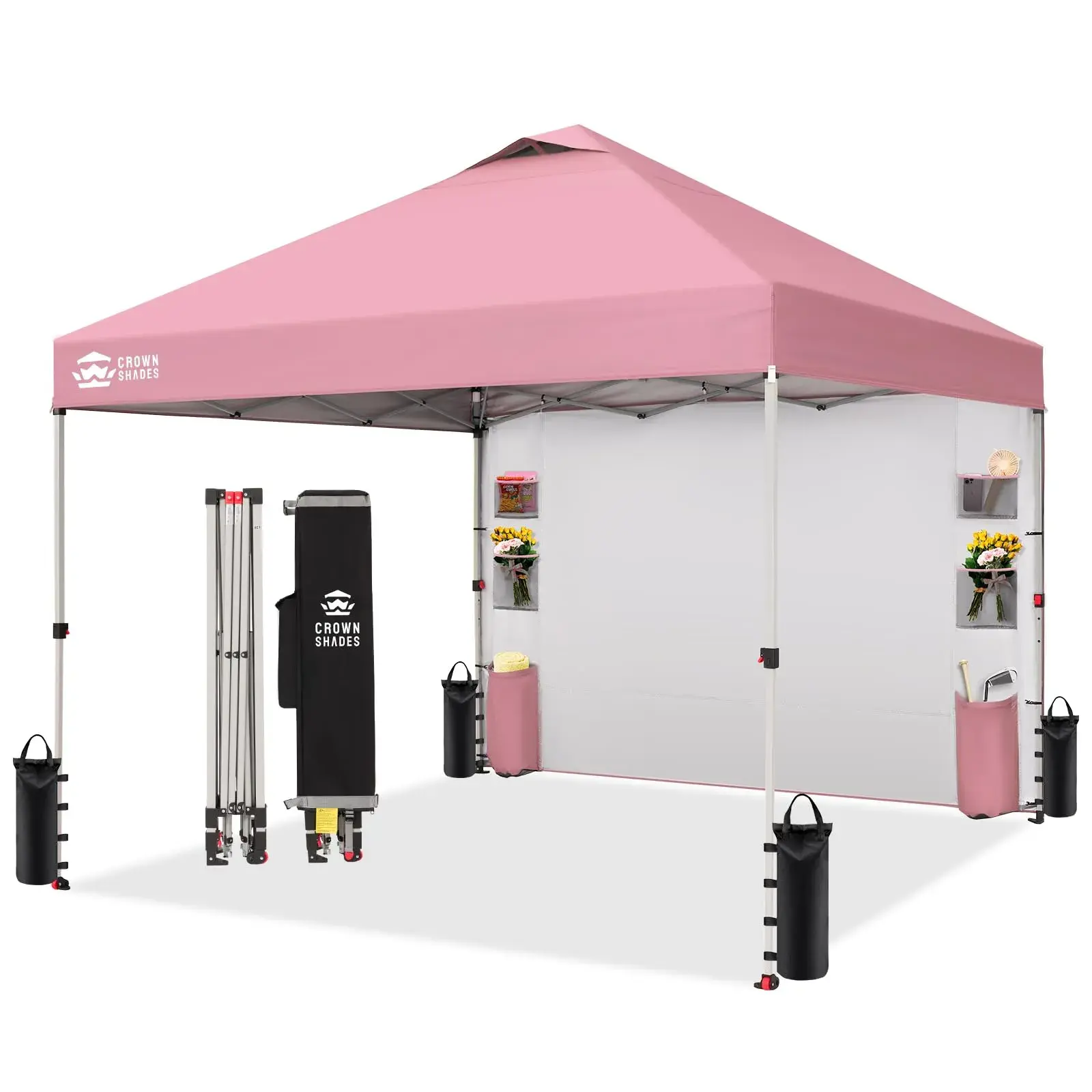 CROWN SHADES Canopy Tent 10x10 Pop Up Canopy Outdoor Shade with Pockets Sidewall, Easy Up Sun Shelter with One Person Set Up Center Lock, Portable Instant Camping Beach Canopy Tents