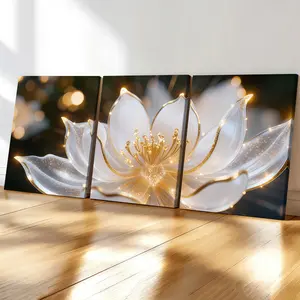 3-Pack Wood Frame Canvas Art Posters, Canvas Prints, Modern Living Room Decor, Waterproof Lotus Design, Ideal for Bedroom, Office, Hallway