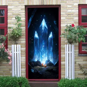 2pcs Mysterious Blue Crystal Cave Wall Stickers Creative Starry Sky Fluorescent Decorative Decals Self Adhesive Wallpaper for Bedroom Living Room Kids Room Fantasy Theme Wall Art Eco Friendly Waterproof