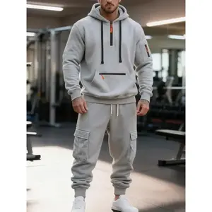 Men's 2 Piece Tracksuit Set, Casual Long Sleeve Half - Zip Hoodie with Cargo Sweatpants, Comfortable Fleece Athletic Outfit for Gym, Workout, Daily Wear(Sheets)