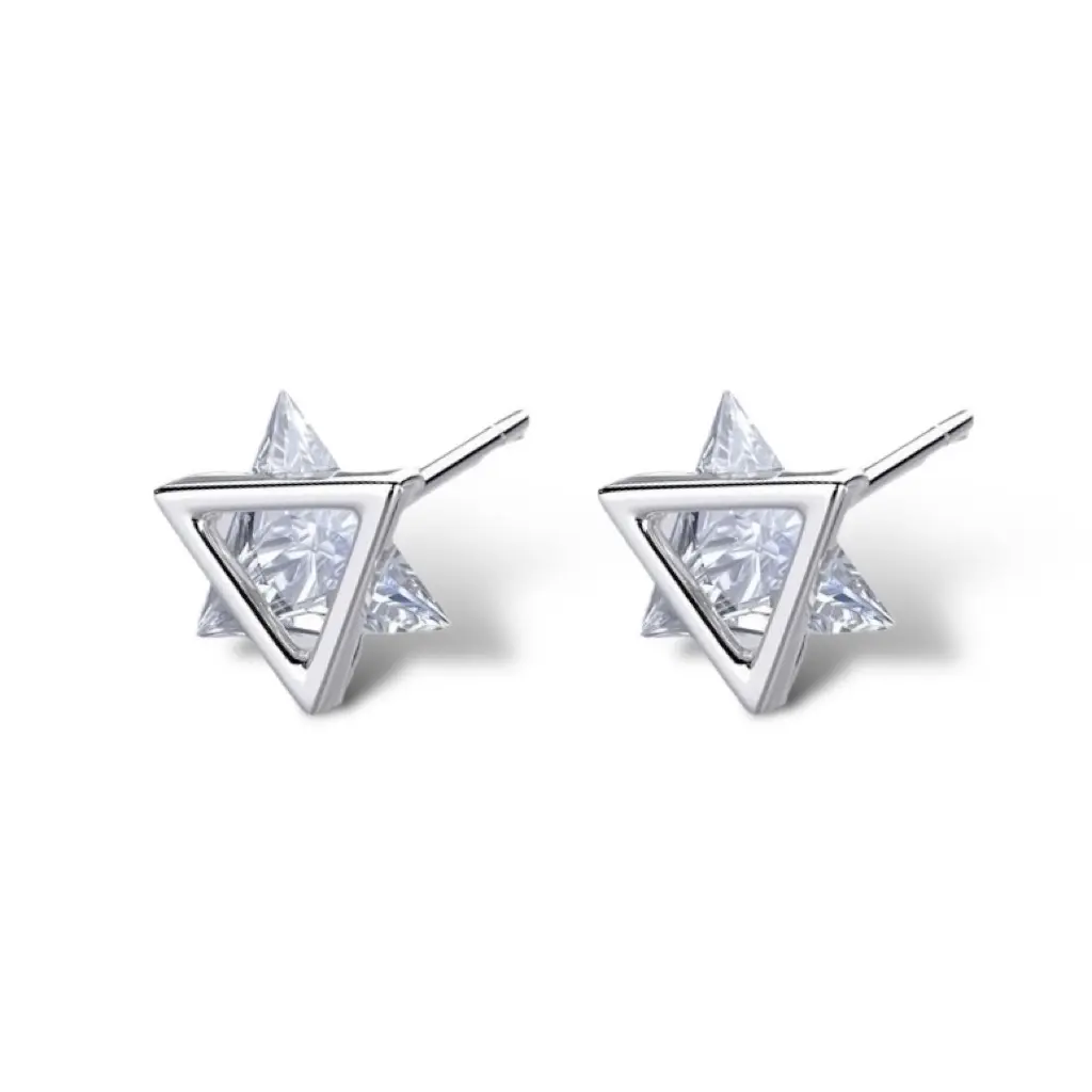 8mm Geometric Triangle CZ Stud Earrings for Men Women Streetwear Unisex Style