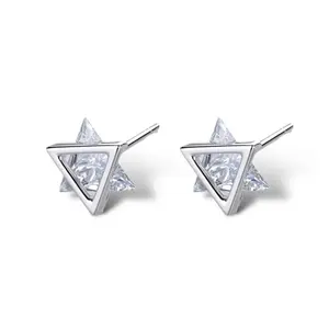 8mm Geometric Triangle CZ Stud Earrings for Men Women Streetwear Unisex Style