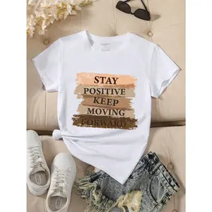 Women Summer Casual Daily Slogan Print Short Sleeve T-Shirt Graphic Tees Women Tops