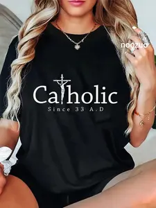 100% Cotton Unisex Catholic Since 33 AD Crucifix Jesus Eucharist Christianity T-Shirt Christ Christian Tops Casual Top