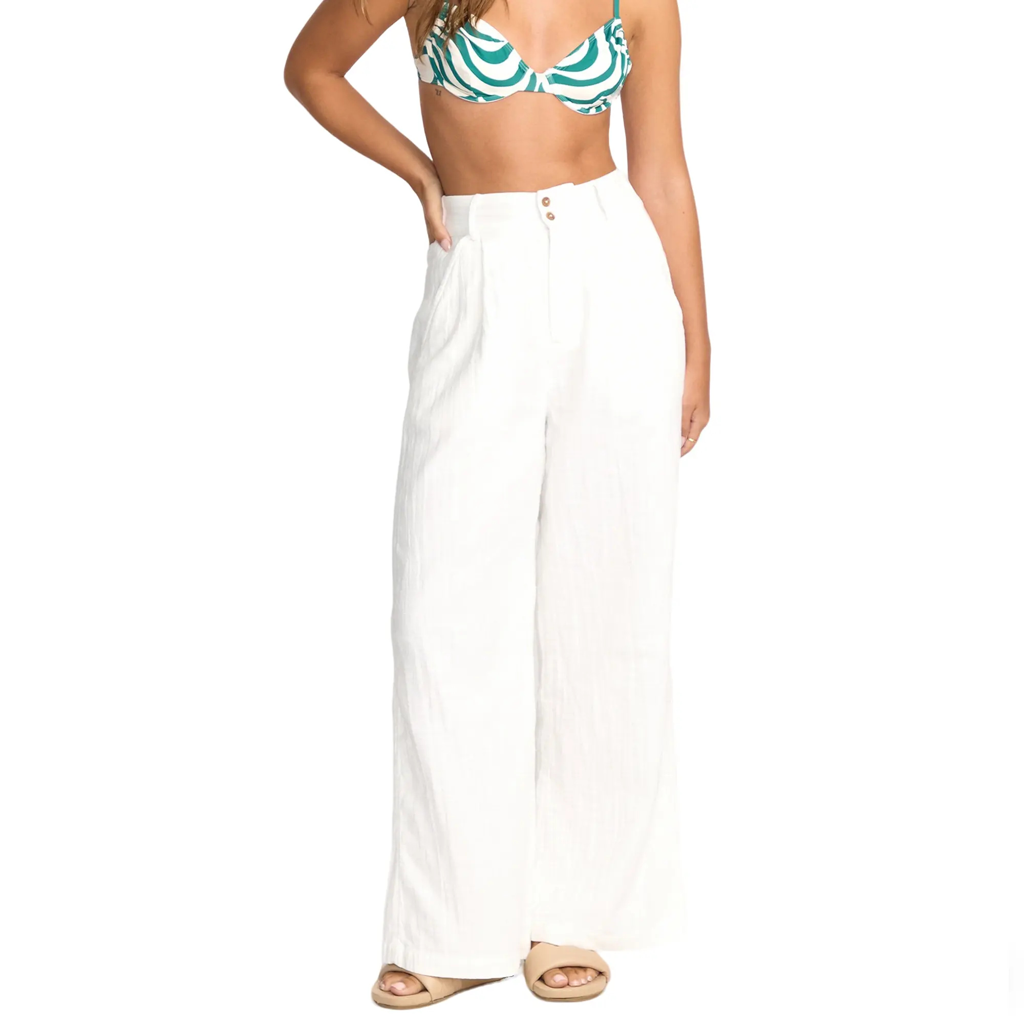 BILLABONG Women's Tailor Made Pants, Full Length Fitted Waist Wide Leg Pants, Elastic Back Waist, 100% Cotton, Everyday Casual Pants