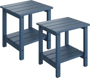 Adirondack Outdoor Side Table 18 x 15 in, HDPE 2-Tier Patio Side Tables for Outside, All-Weather End Table for Patio Pool Deck Indoor Backyard, Navy Blue-2Pcs