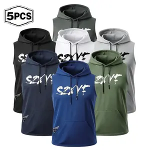 New summer hooded vest sleeveless short sleeve short T sports breathable indoor and outdoor running fitness vest quick-drying men