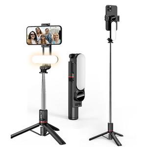 portable selfie stick tripod with selfie light, wireless mobile phone tripod with detachable tripod & led fill light, suitable for smart phone, bluetooth-compatible selfie accessories, vlogging kit, smartphone accessories