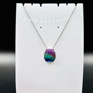 Nicole Barr Silver & Purple Enamel Wide Hoop Necklace with Amethyst & Chain