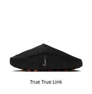 Black Thick-Soled Mule Slides, Orange Spherical Massage Outsole, Breathable Fabric Upper, Pre-Game Recovery Tech Slides