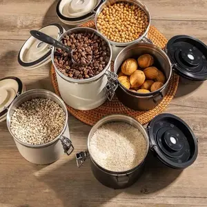 Stainless Steel Sealed Coffee Bean Storage Container, Vacuum Seal Jar with Air Release Valve, Sugar and Creamer Holder