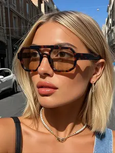 Rectangular Dual Beam Vintage Casual Women's Sunglasses, Perfect for Daily Life & Outdoor Leisure Activities, Stylish Ladies' Eyewear, Trendy Vintage Sunglasses