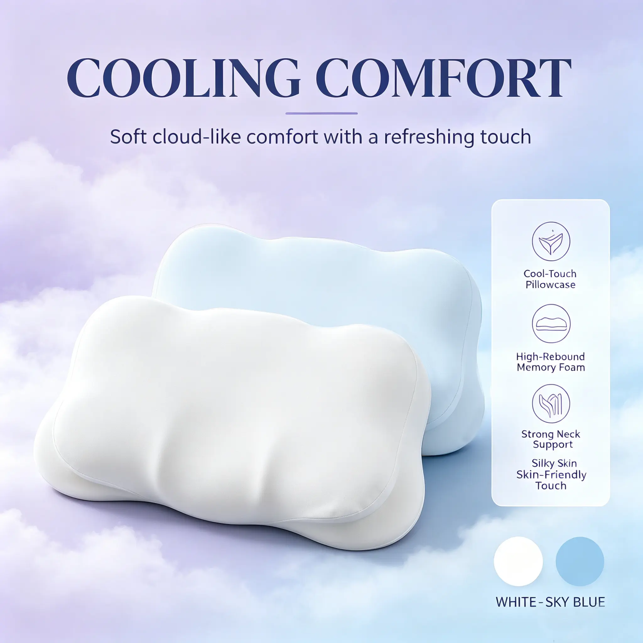 Cloud Cooling Pillow with Pillowcase -  Ergonomic Memory Foam Neck Pillow, Dual-Height Memory Foam, Neck Care,Shoulder pain relief,Breathable Fabric, Cooling Sleep, Skin-Friendly, Machine-Washable for Side & Back Sleepers