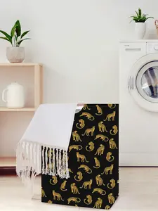 Cheetah Pattern Open Storage Box, Foldable Laundry Basket with Handle, Casual Home Bathroom Organizer, All Seasons Use, Foldable Laundry Hamper