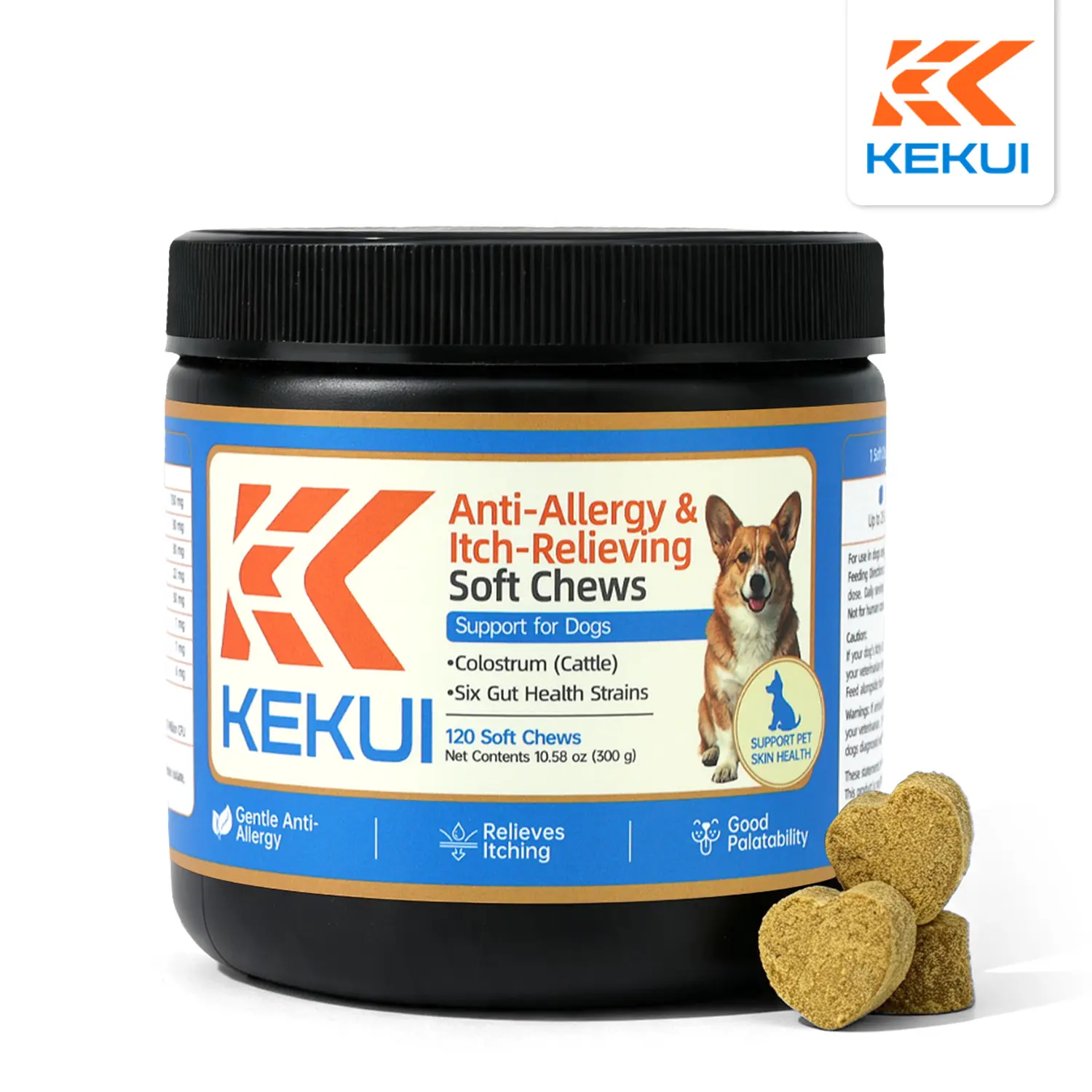 KEKUI Dog Anti-Allergy & Itch-Relieving Soft Chews, Steroid-Free Natural Skin Supplement, Gentle Long-Lasting Care for Dry Rough Skin in All Dog Breeds