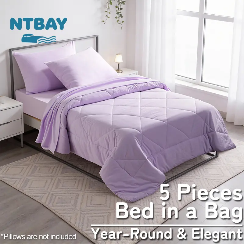 NTBAY Bed-in-a-Bag, 5-Piece Twin Luxury Brushed Microfiber Comforter Set, Year-Round Comfort, Ultra-Soft Bedding Set, All-Season Down Alternative, Hotel luxury, Bedroom Gift Idea, 15" Deep Pocket, Oeko-Tex