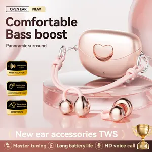 Chengruida M106 Cute Heart Shaped Bag Open Ear Clip-On Headphones, Panoramic Surround Sound Bluetooth Earbuds for All-Day Wear