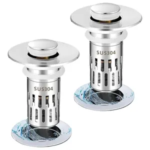 (2 Pc) Bathroom Sink Stopper-All Metal Sink Stopper-Universal Fit 99% Bathroom Sink Stopper with Removable Stainless Steel Hair Catcher-Bathroom Sink Drain Strainer for (1.1'' to 2.36'' inch) Drain