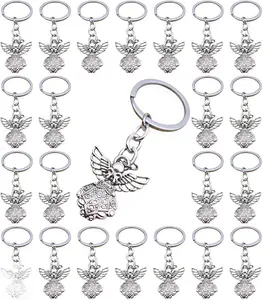 50PCS Silver Tone Guardian Angel Charm Keychain Key Ring