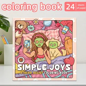 Simple Fun Coloring Book, 24 Bold Stress-Relief Designs, 7.9in X 7.9in Perfect Size, Thick Paper, Original Hand-Drawn Patterns