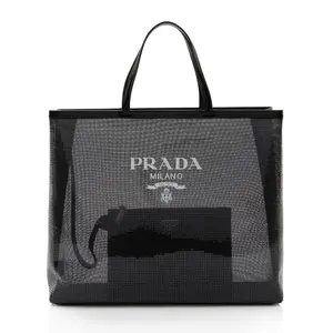 Pre-owned PRADA Leather Tote Bags Sequin Mesh Logo Large Tote