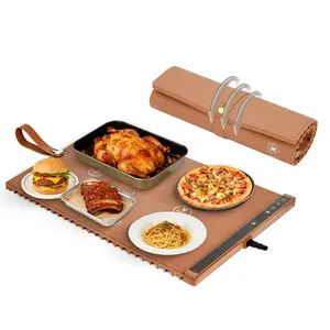 Dual Zone Electric Food Warming Mat | 24"x15" Silicone Food Warmer Tray | 6 Temp Levels + 3H Timer | Keep Food Hot at Parties & Buffets | Rollable & Easy Clean