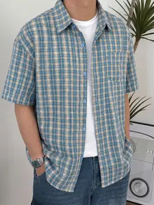 Hot Trend Unisex Fashion Oversized Checked Plaid Shirt, Versatile Casual Short Sleeve Check Top for Men & Women, Summer Daily Wear
